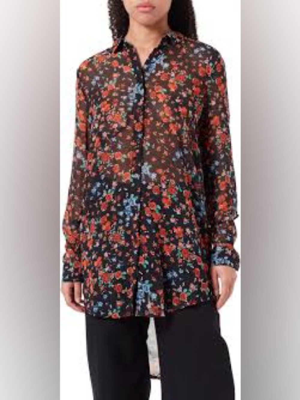 The ICHI women's "Ihchiffy" blouse  floral pattern on a black. Size 10